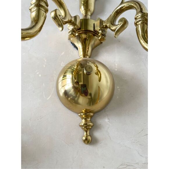 Vintage Dutch Colonial Brass Two Arm Sconce - Picture 4 of 6